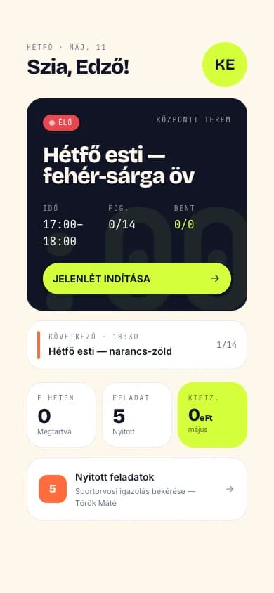 Edző mobil nézet